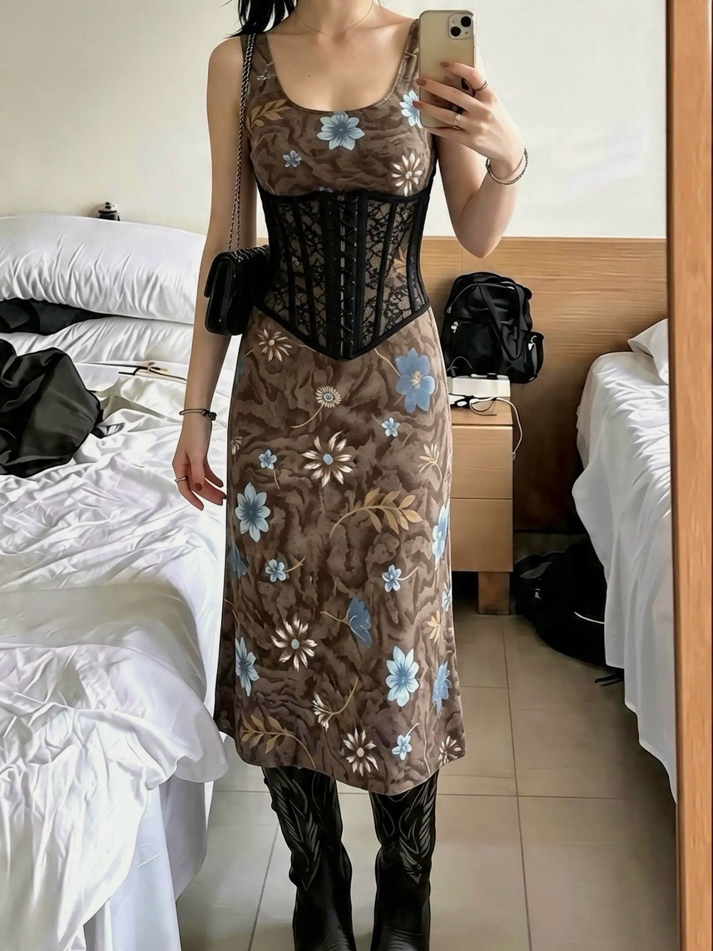 VINTAGE DeadStock 90s Brown Floral Maxi Dress